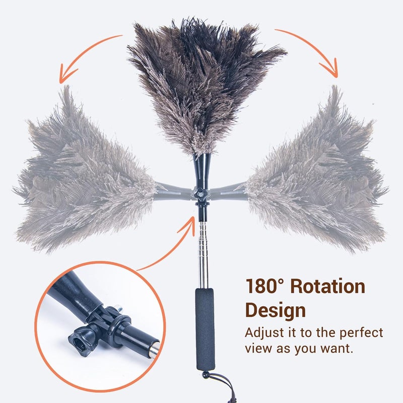 Cede noo Luxury Black Curved Feather Duster, Extendable Ostrich Feather Cleaning Tool for High Ceilings, Furniture, Blinds, Walls, Soft Fluffy Long Handle Dusting(A13-Black) - Image 5